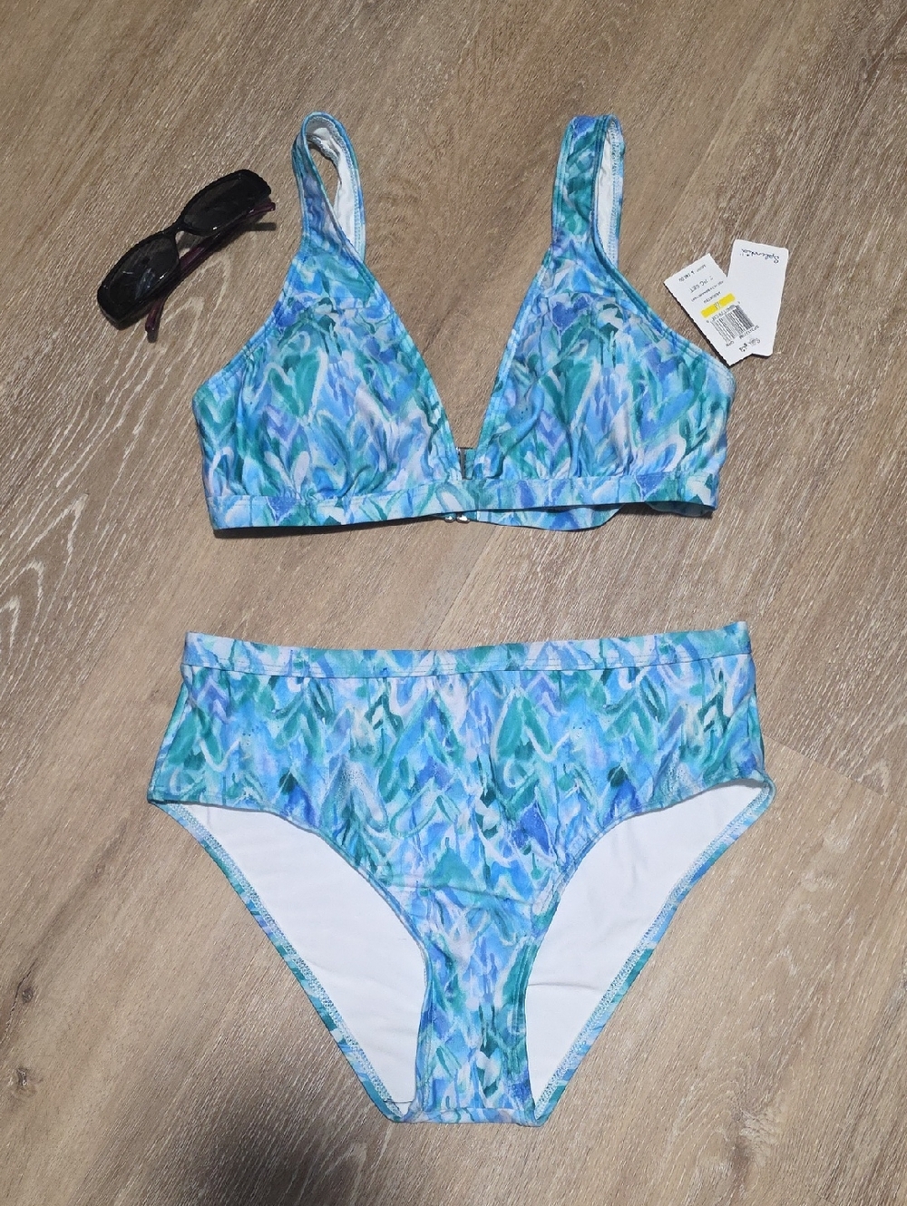 Splendid Graffiti Hearts Blue & Teal Printed Bikini Set